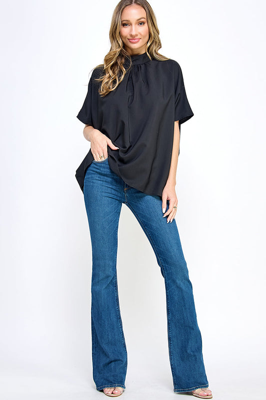 ST0170-1pc-BOXY STYLE MOCK NECK WOVEN TOP-$15 (Display Sample)