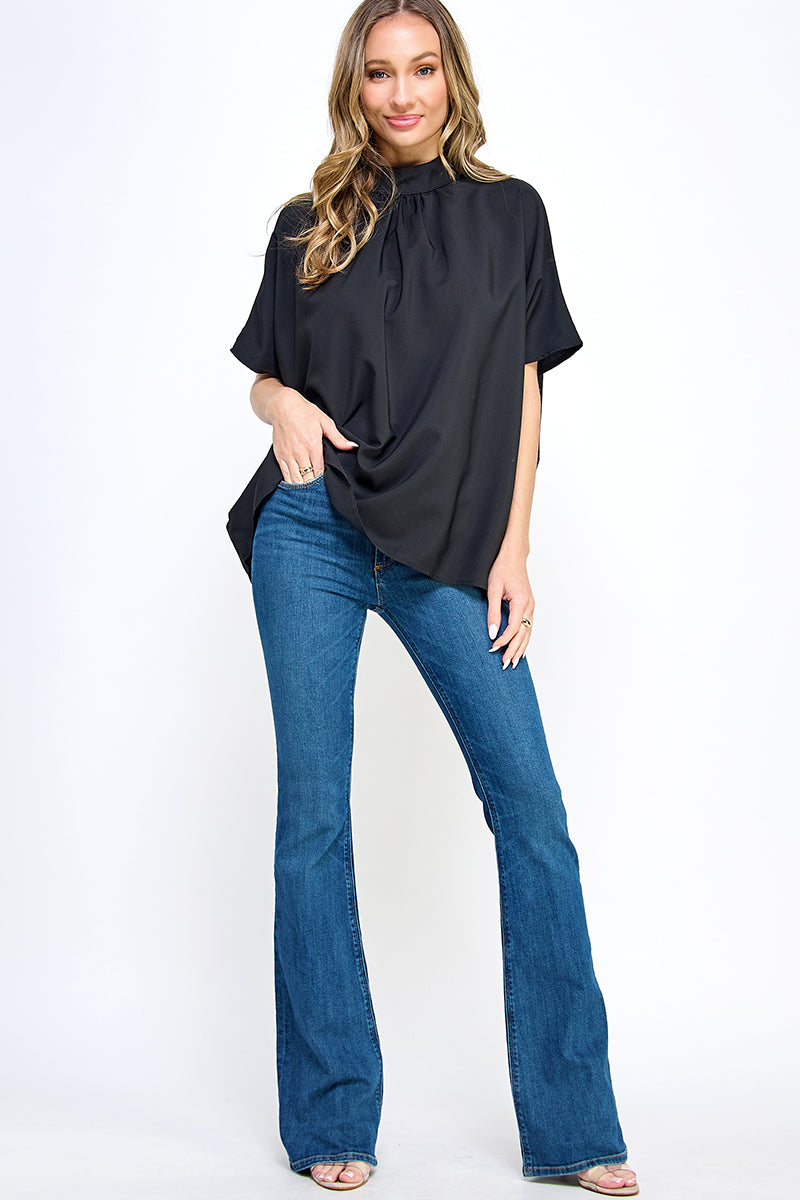 ST0170-1pc-BOXY STYLE MOCK NECK WOVEN TOP-$15 (Display Sample)