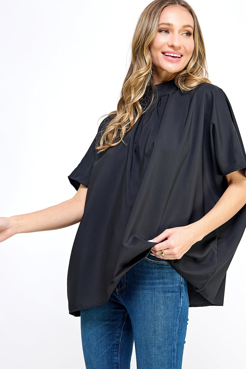 ST0170 Boxy Style Mock Neck Woven Top | Burzip Inc #ST0170