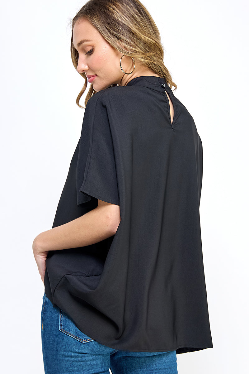 ST0170-1pc-BOXY STYLE MOCK NECK WOVEN TOP-$15 (Display Sample)