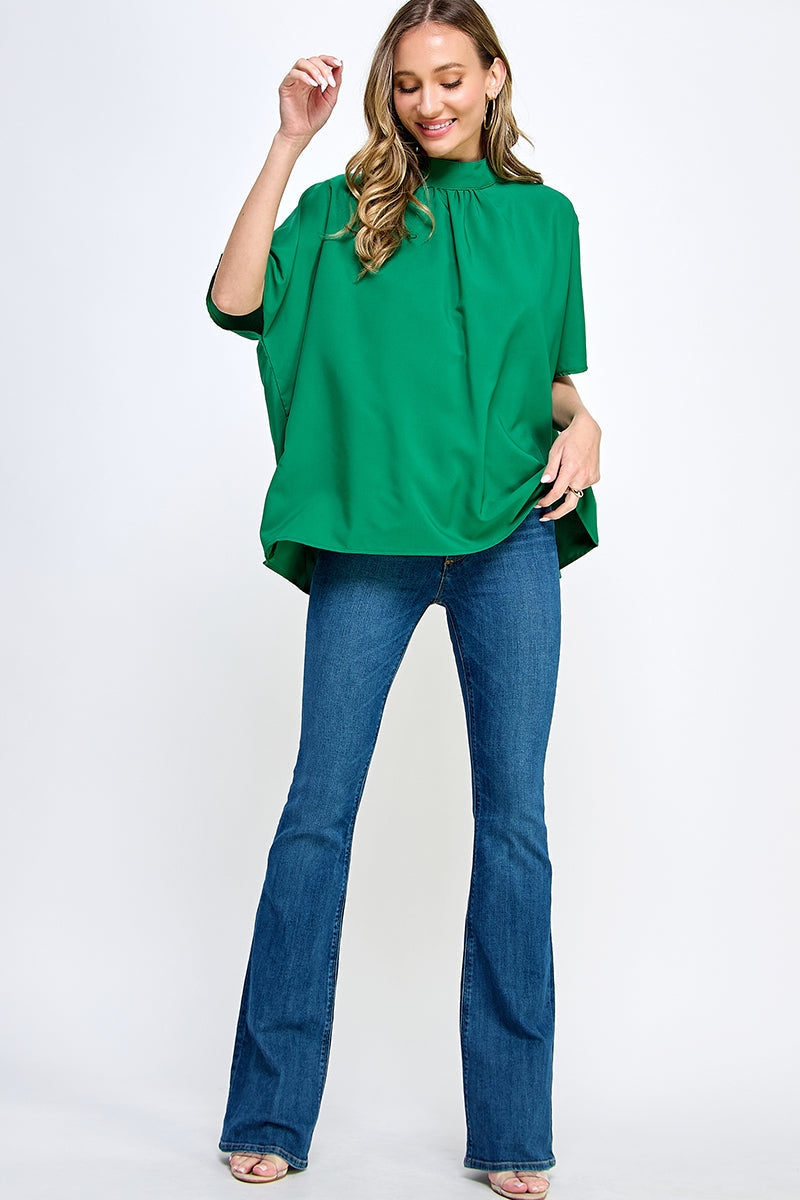 ST0170-1pc-BOXY STYLE MOCK NECK WOVEN TOP-$15 (Display Sample)