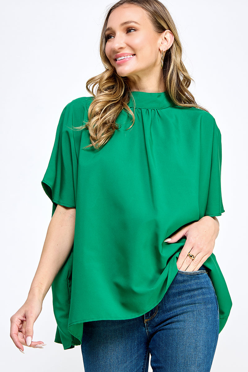 ST0170 Boxy Style Mock Neck Woven Top | Burzip Inc #ST0170