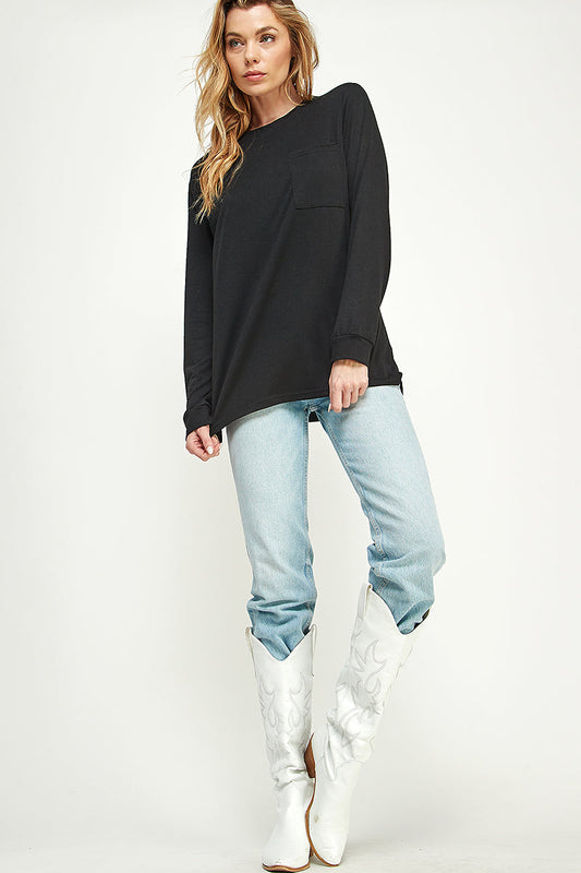 ST0189-1pc-LONG SLEEVE ROUND NECK WITH POCKET SIDE TOPS-$18 (Sample For Display)