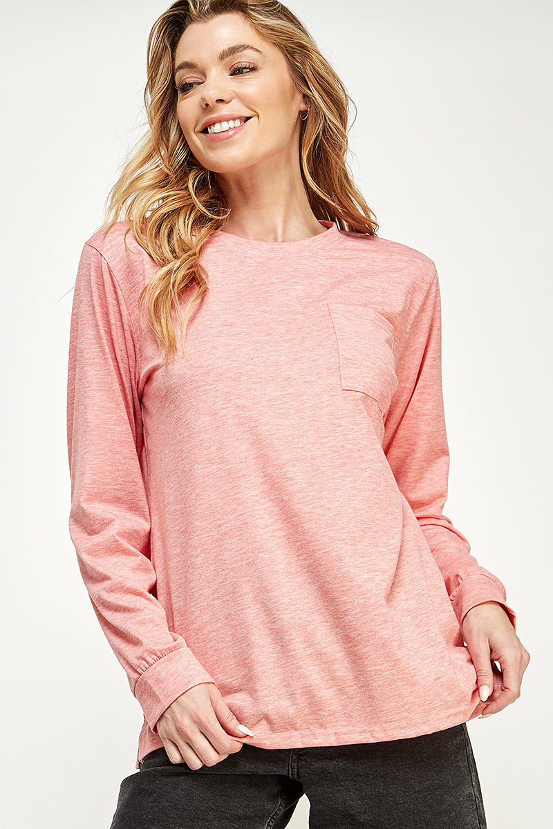 ST0189-1pc-LONG SLEEVE ROUND NECK WITH POCKET SIDE TOPS-$18 (Sample For Display)