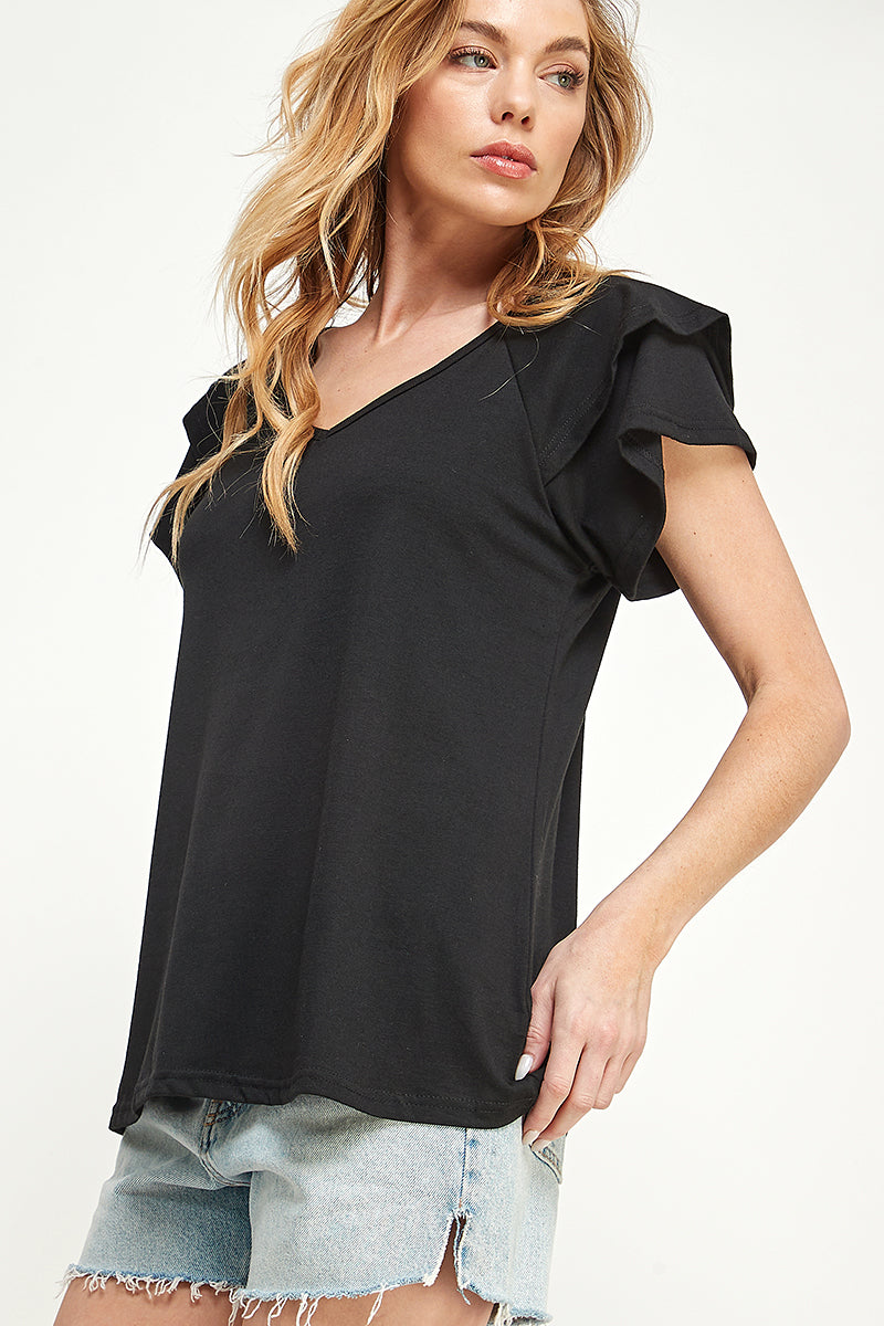 ST0191 Knit Double Ruffled Sleeve Top | Burzip Inc #ST0191