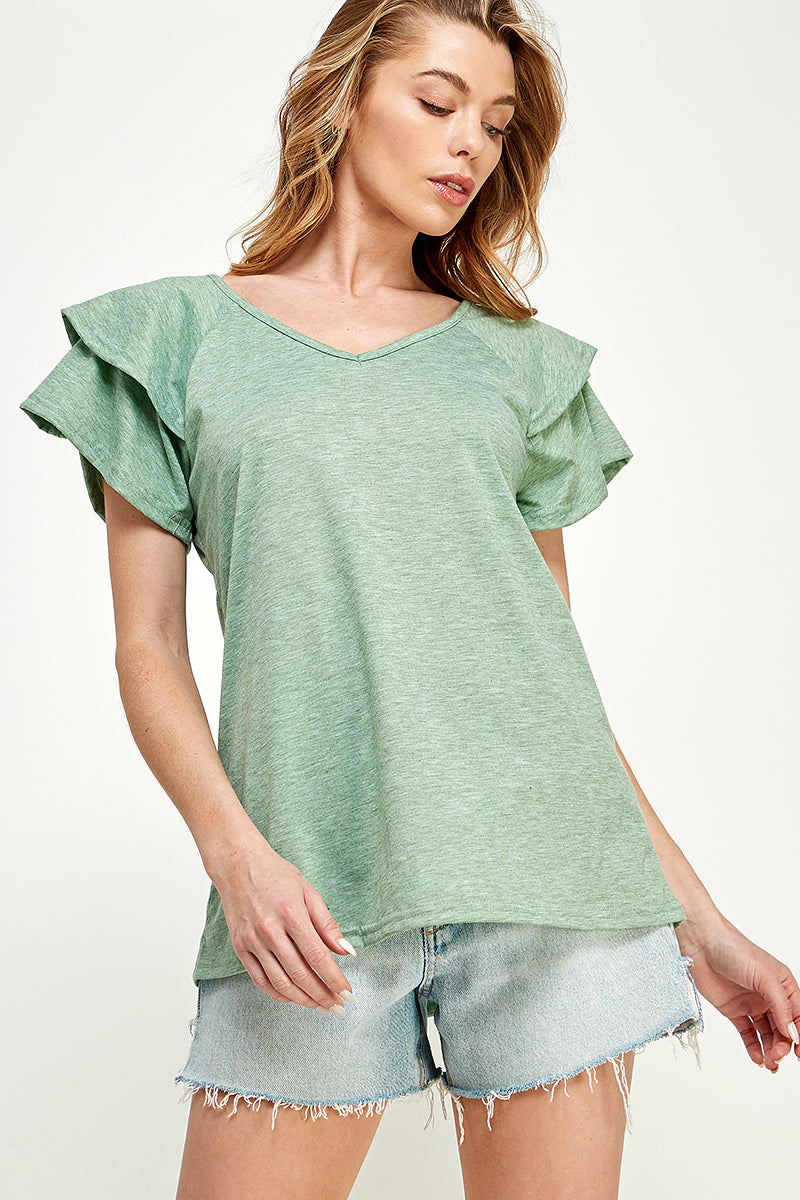 ST0191-1PC-KNIT DOUBLE RUFFLED SLEEVE TOP-$10  (Sample for Display)