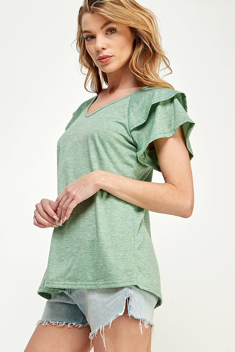 ST0191 Knit Double Ruffled Sleeve Top | Burzip Inc #ST0191
