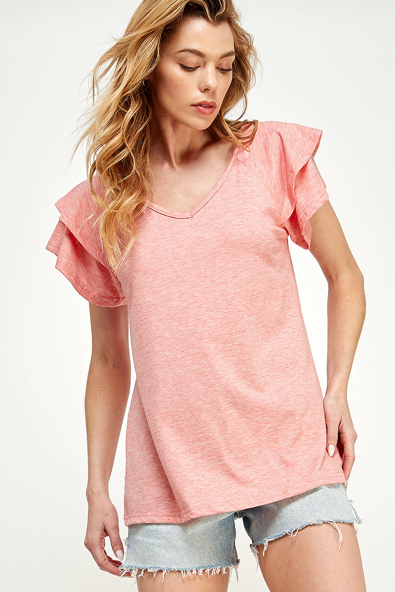 ST0191 Knit Double Ruffled Sleeve Top | Burzip Inc #ST0191