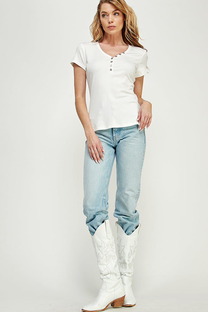 ST0202 (smlxl) Buttons Slim Fit V Neck Knit Top | Burzip Inc #ST0202