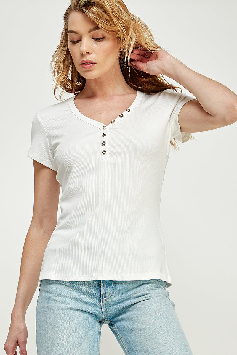 ST0202 (smlxl) Buttons Slim Fit V Neck Knit Top | Burzip Inc #ST0202