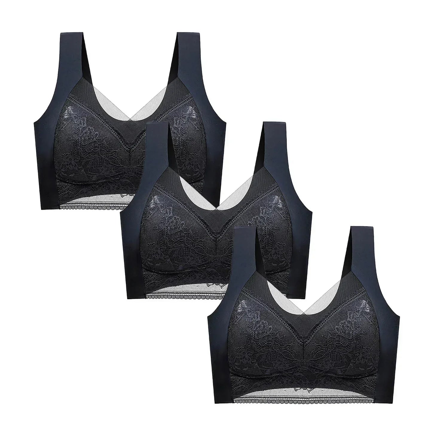 FallSweet 3PCS Lace Push Up Bras for Women Sexy Wireless Bra Ice Silk Deep V Bralette Tops Female Lingerie Mom's Underwear L-5XL