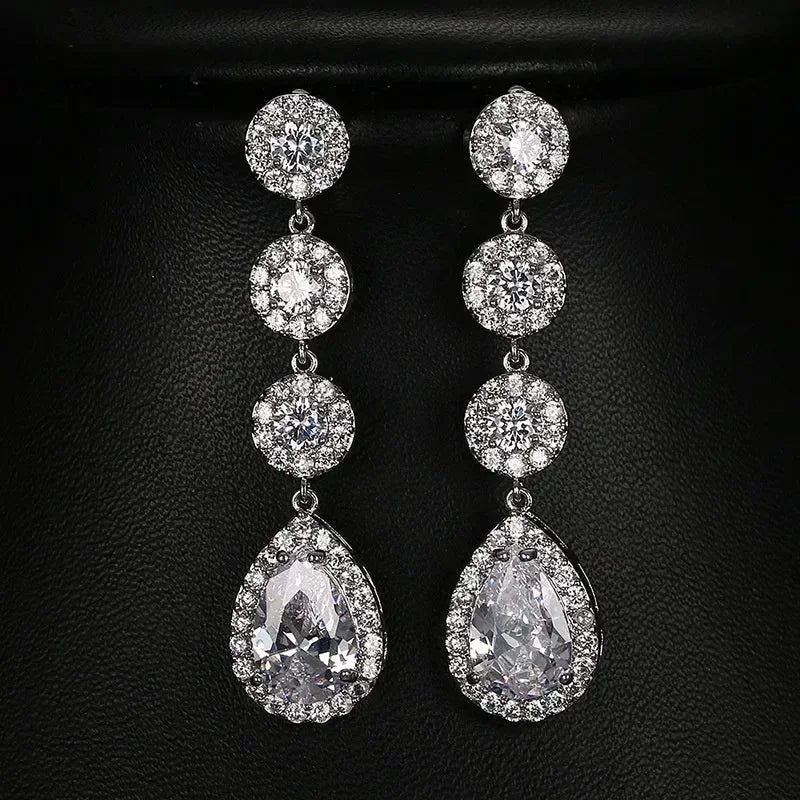 Minimalism Teardrop Round Zircon Long Dangle Earrings for Women 2021 Wedding Engagement Jewelry Bridal Drop Earrings Statement