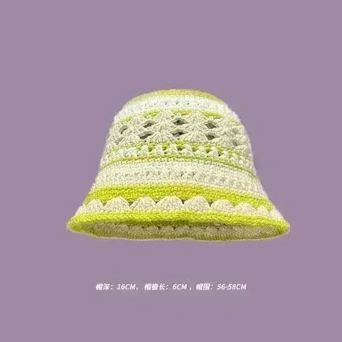 Handmade Knitted Bucket Hat - Cotton Boho Print - All-Season Stretchy Fit