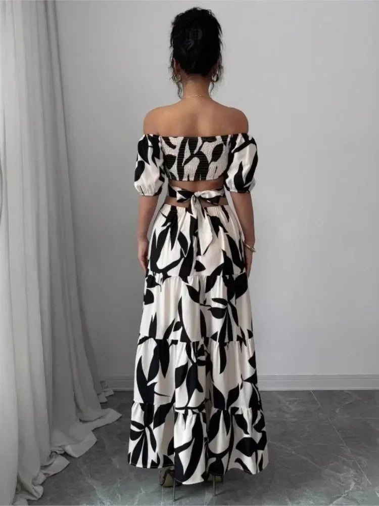 Elegant Short-sleeved Dress For Women Spring Summer Fashion Printing Waist-tightening Patchwork Loose Casual Dresses Female
