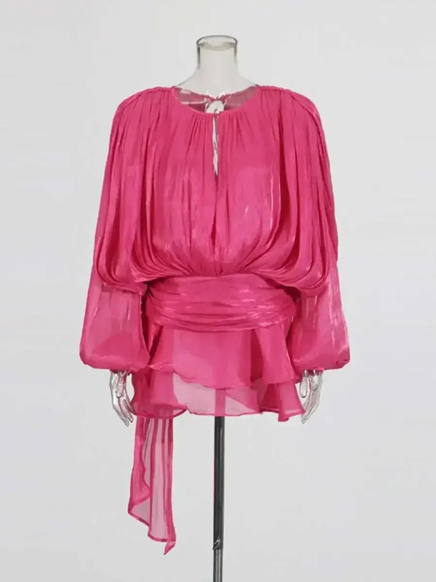 Women's A-Line Mini Dress with Long Sleeves & Empire Waist