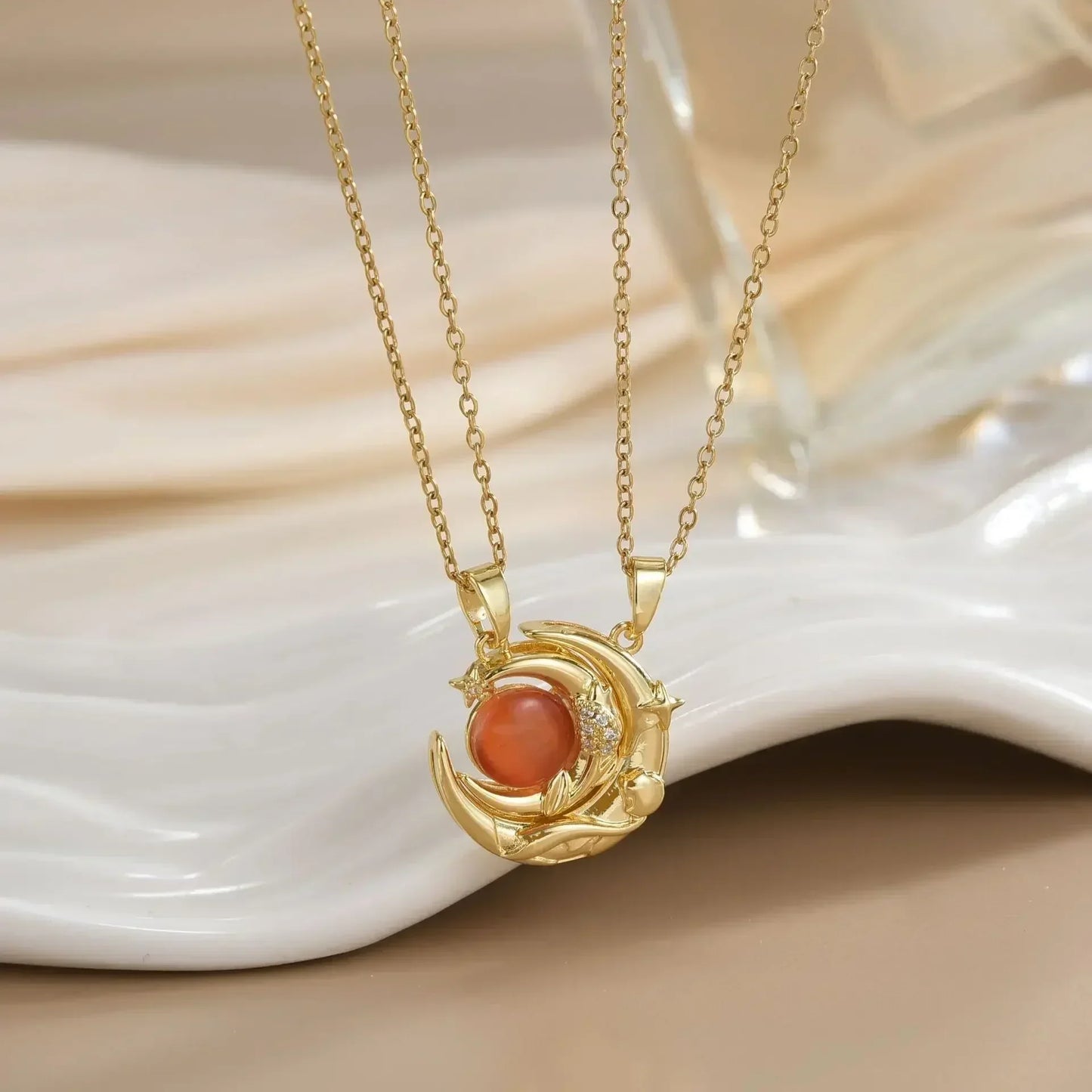LATS New Stainless Steel Magnetic Sun Moon Couple Necklace Fashion Chain for Men and Women Good Friend Gifts Trend Jewelry