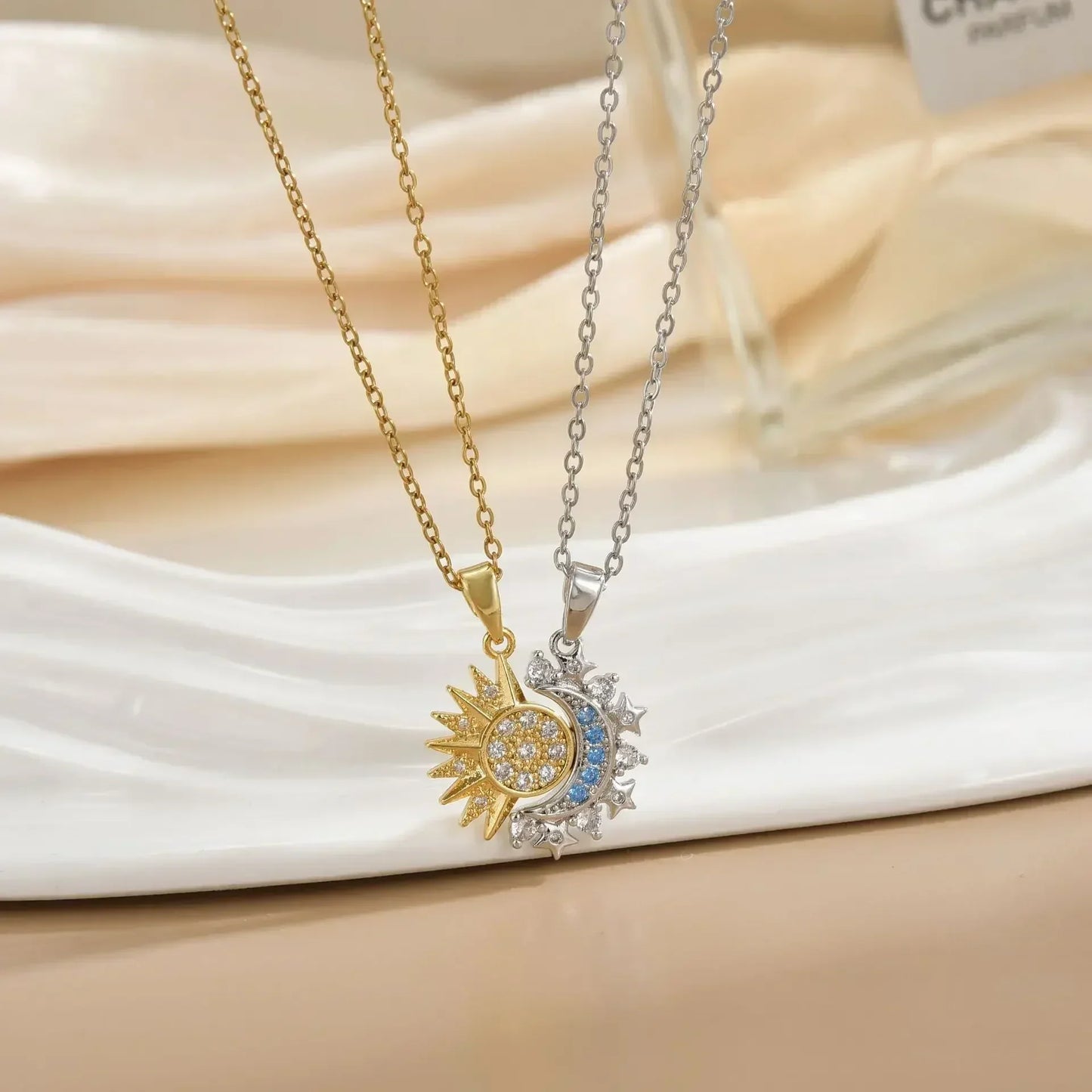 LATS New Stainless Steel Magnetic Sun Moon Couple Necklace Fashion Chain for Men and Women Good Friend Gifts Trend Jewelry