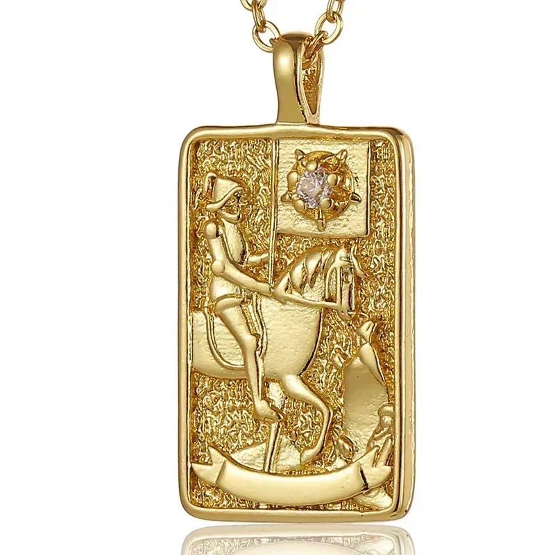 YILUOCD Original Zirconia Tarot Card Necklace Classic Tarot Queen Lover Magician Moon Wealth Amulet Stainless Steel Jewelry