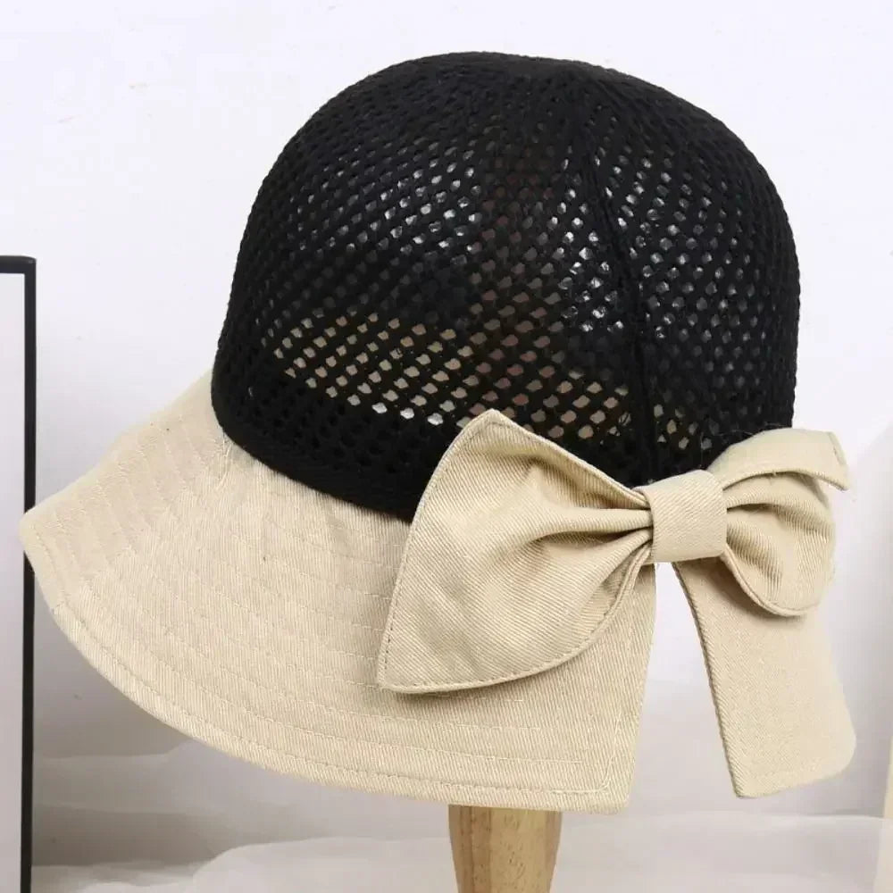 Summer Women Bucket Hat UV Protection Sun Hats Soft Foldable Wide Brim Outdoor Beach Hat Panama Cap Ponytail Cap