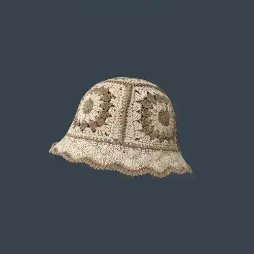 Handmade Knitted Bucket Hat - Cotton Boho Print - All-Season Stretchy Fit