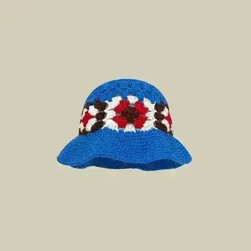 Handmade Knitted Bucket Hat - Cotton Boho Print - All-Season Stretchy Fit