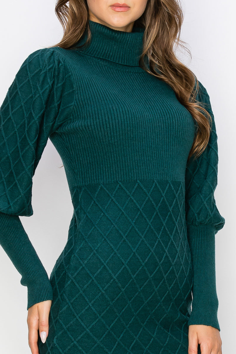 WD0020 PK4 Diamond Patterned Turtle Neck Sweater Dress | Burzip Inc #WD0020-PK4