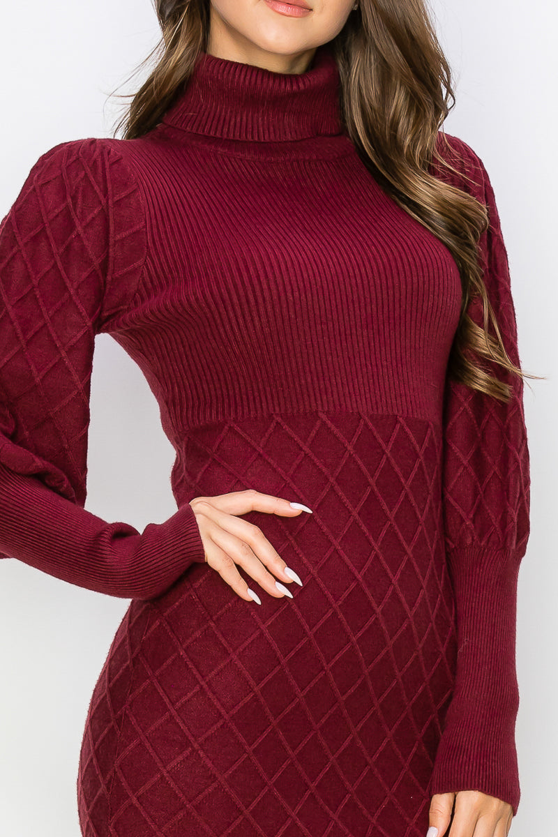 WD0020 PK4 Diamond Patterned Turtle Neck Sweater Dress | Burzip Inc #WD0020-PK4