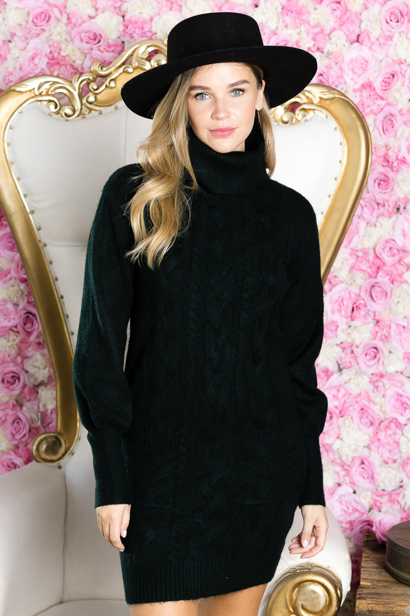 WD0024 PK8 Turtleneck Cable Pattern Sweater Dress | Burzip Inc #WD0024-PK8