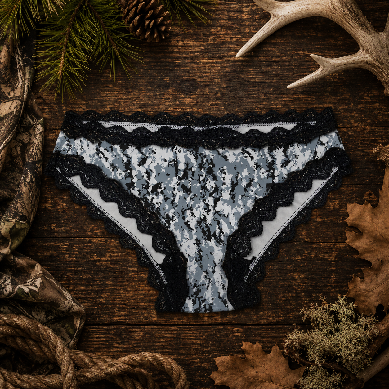 Women's Camo Lace Panty - Envision Black Hunting Underwear - Wilderness Dreams