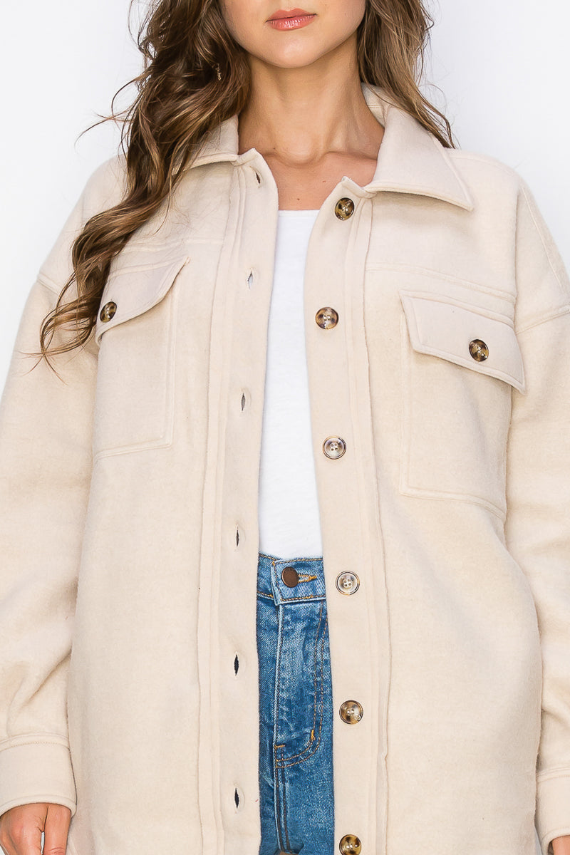 WK0022 PK3 Fleece Button Down Oversized Jacket | Burzip Inc #WK0022-PK3