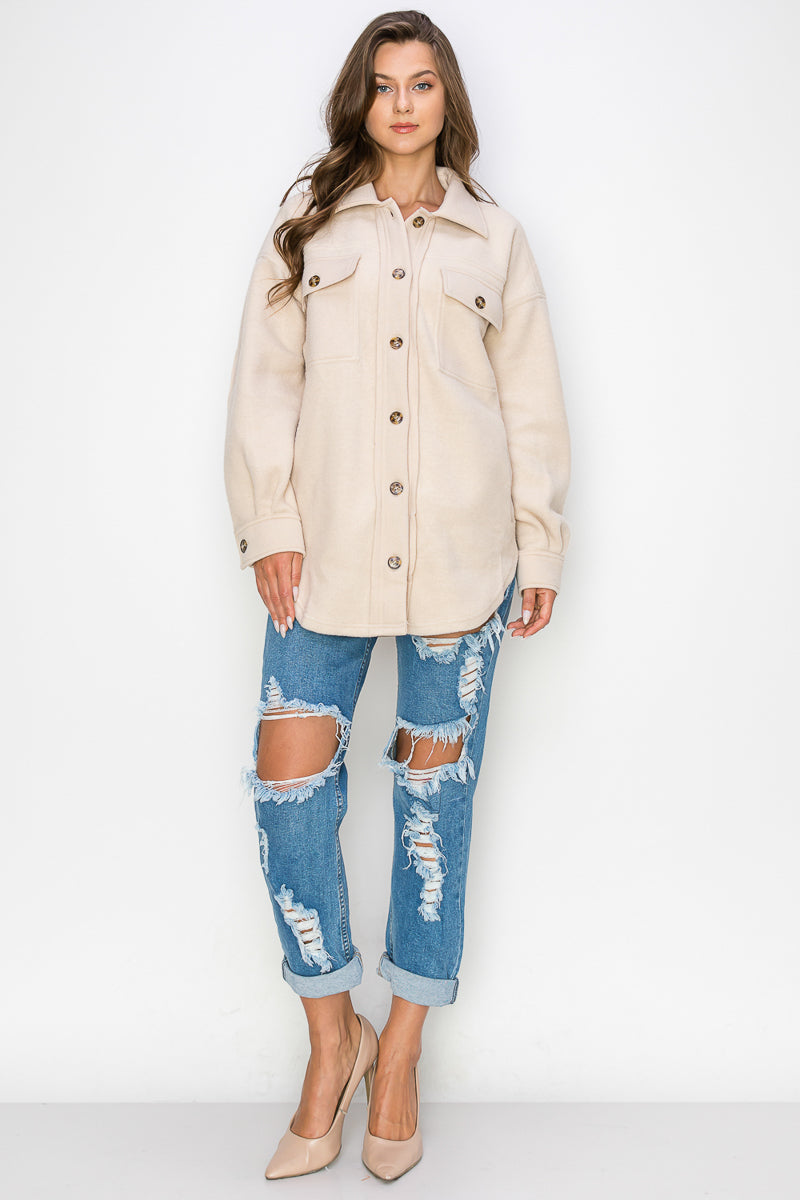 WK0022 PK3 Fleece Button Down Oversized Jacket | Burzip Inc #WK0022-PK3