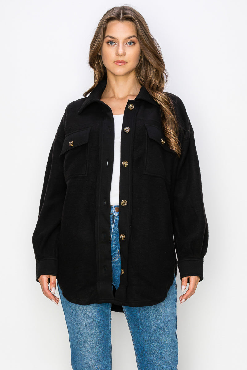 WK0022 PK3 Fleece Button Down Oversized Jacket | Burzip Inc #WK0022-PK3