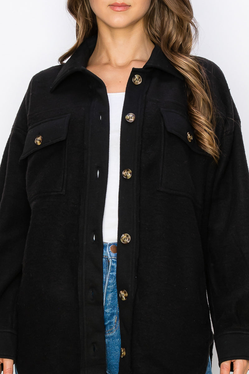 WK0022 PK3 Fleece Button Down Oversized Jacket | Burzip Inc #WK0022-PK3