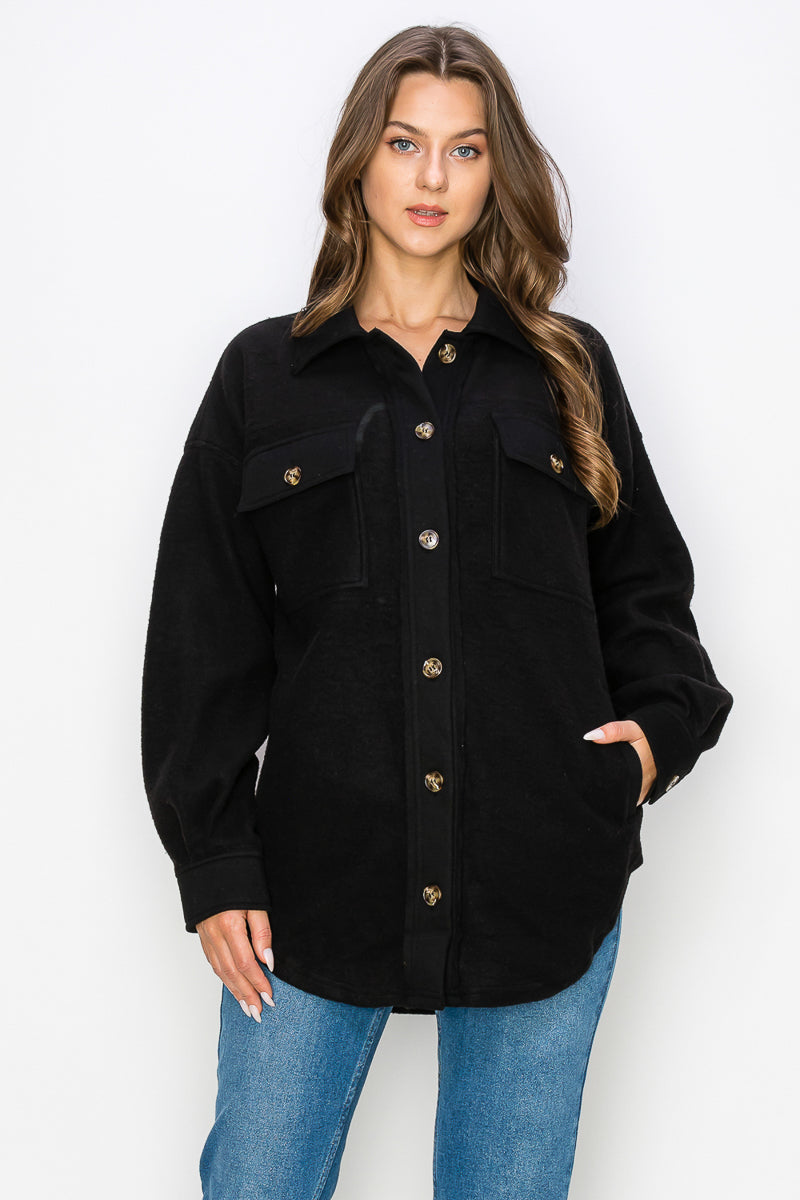 WK0022 PK3 Fleece Button Down Oversized Jacket | Burzip Inc #WK0022-PK3