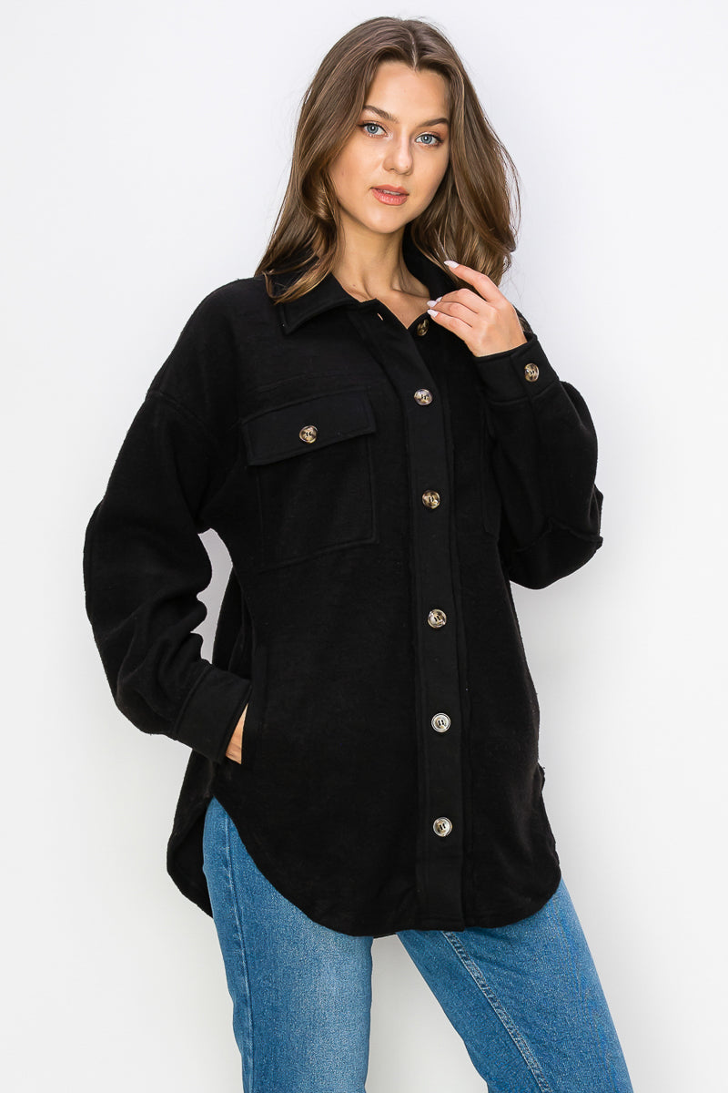 WK0022 PK3 Fleece Button Down Oversized Jacket | Burzip Inc #WK0022-PK3
