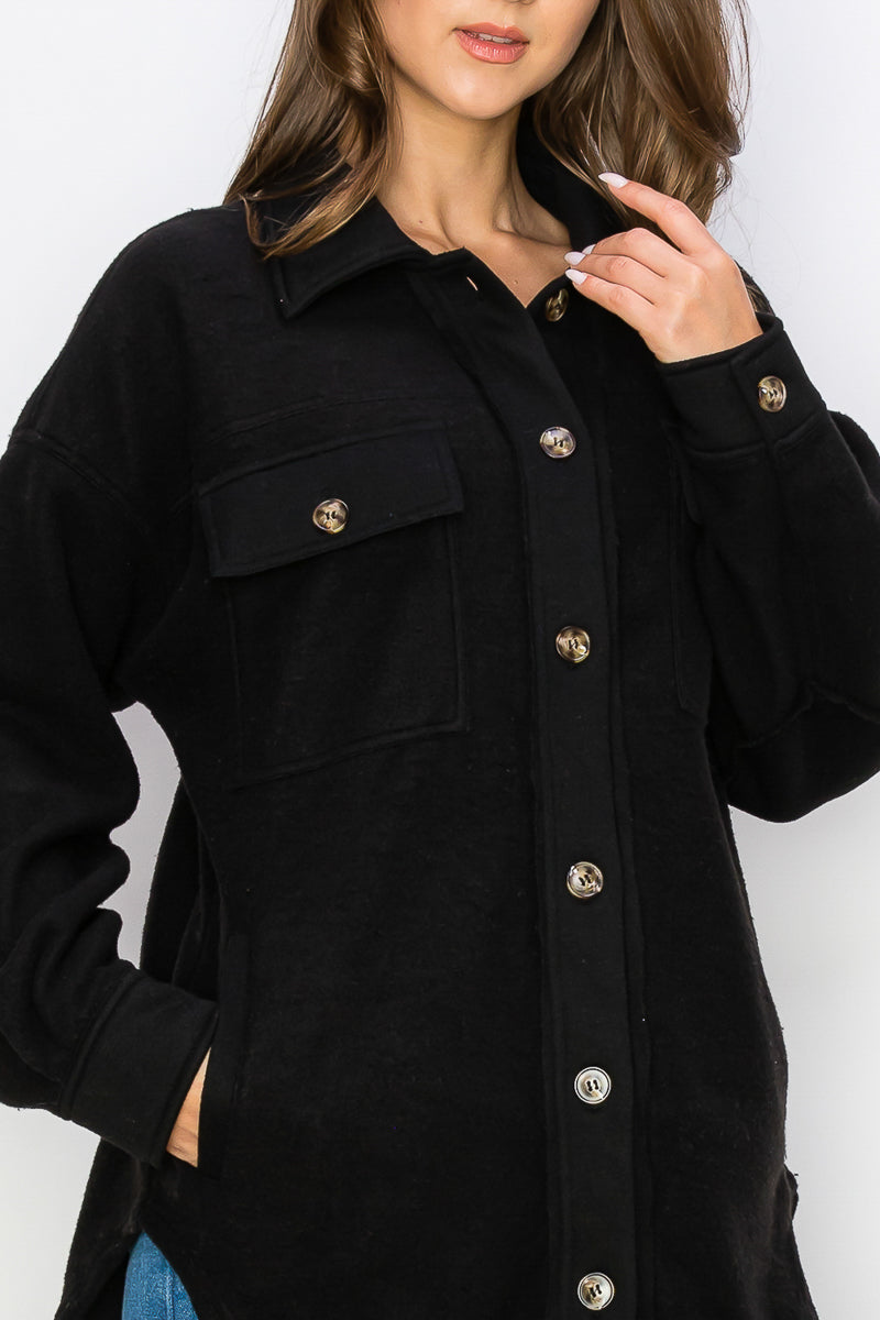 WK0022 PK3 Fleece Button Down Oversized Jacket | Burzip Inc #WK0022-PK3