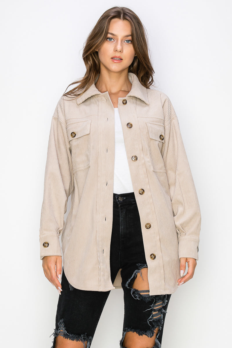 WK0023 PK3 Corduroy Button Front Shacket | Burzip Inc #WK0023-PK3