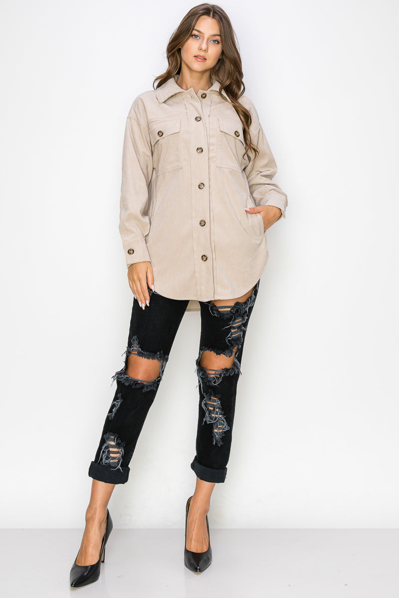 WK0023 PK3 Corduroy Button Front Shacket | Burzip Inc #WK0023-PK3