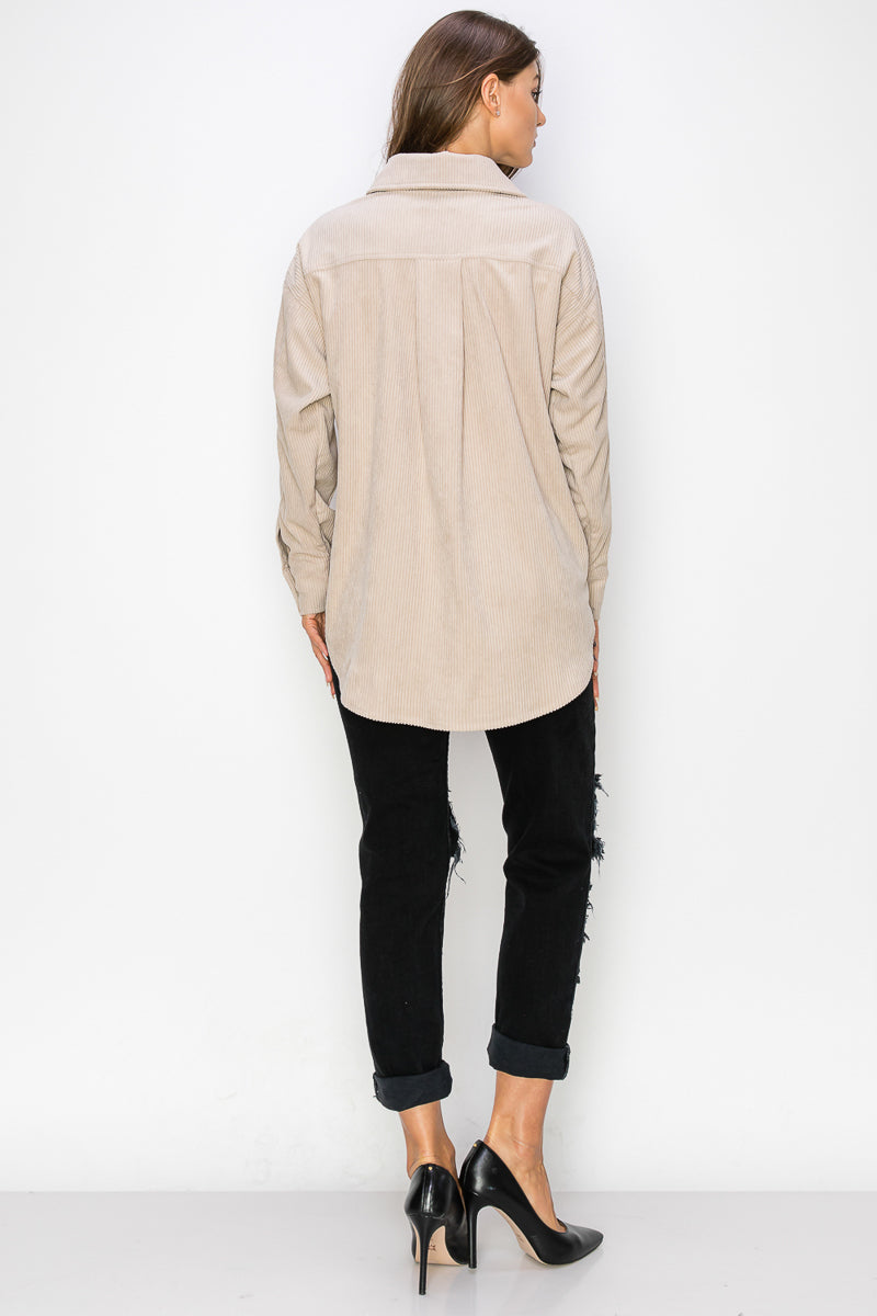 WK0023 PK3 Corduroy Button Front Shacket | Burzip Inc #WK0023-PK3