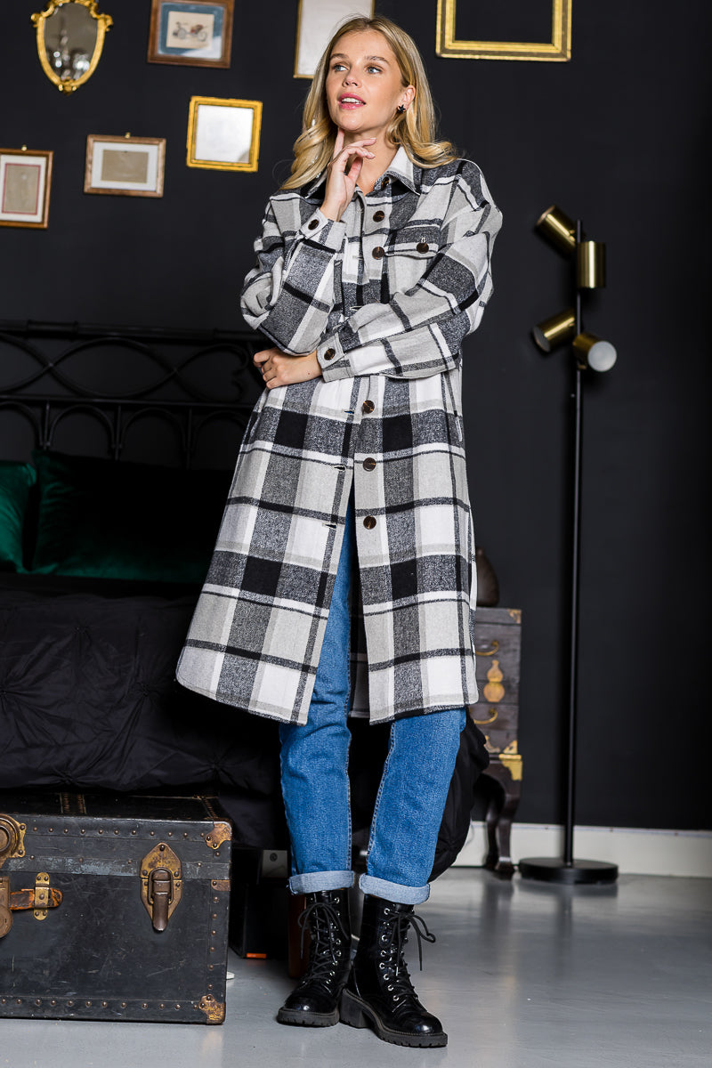 WK0034 PK3 Plaid Casual Long Shacket | Burzip Inc #WK0034-PK3