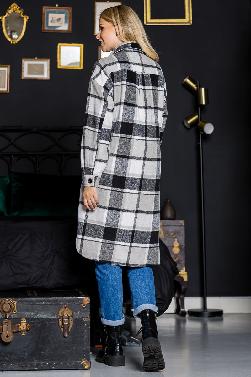 WK0034 PK3 Plaid Casual Long Shacket | Burzip Inc #WK0034-PK3