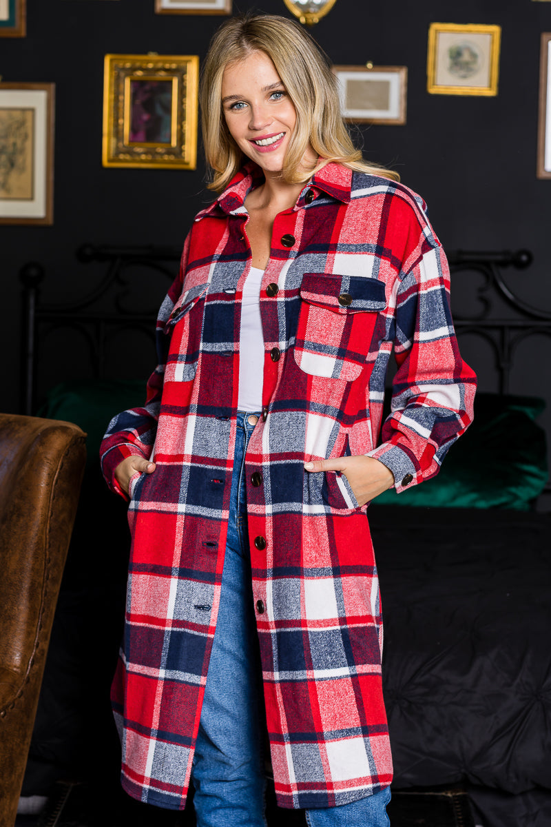 WK0034 PK3 Plaid Casual Long Shacket | Burzip Inc #WK0034-PK3