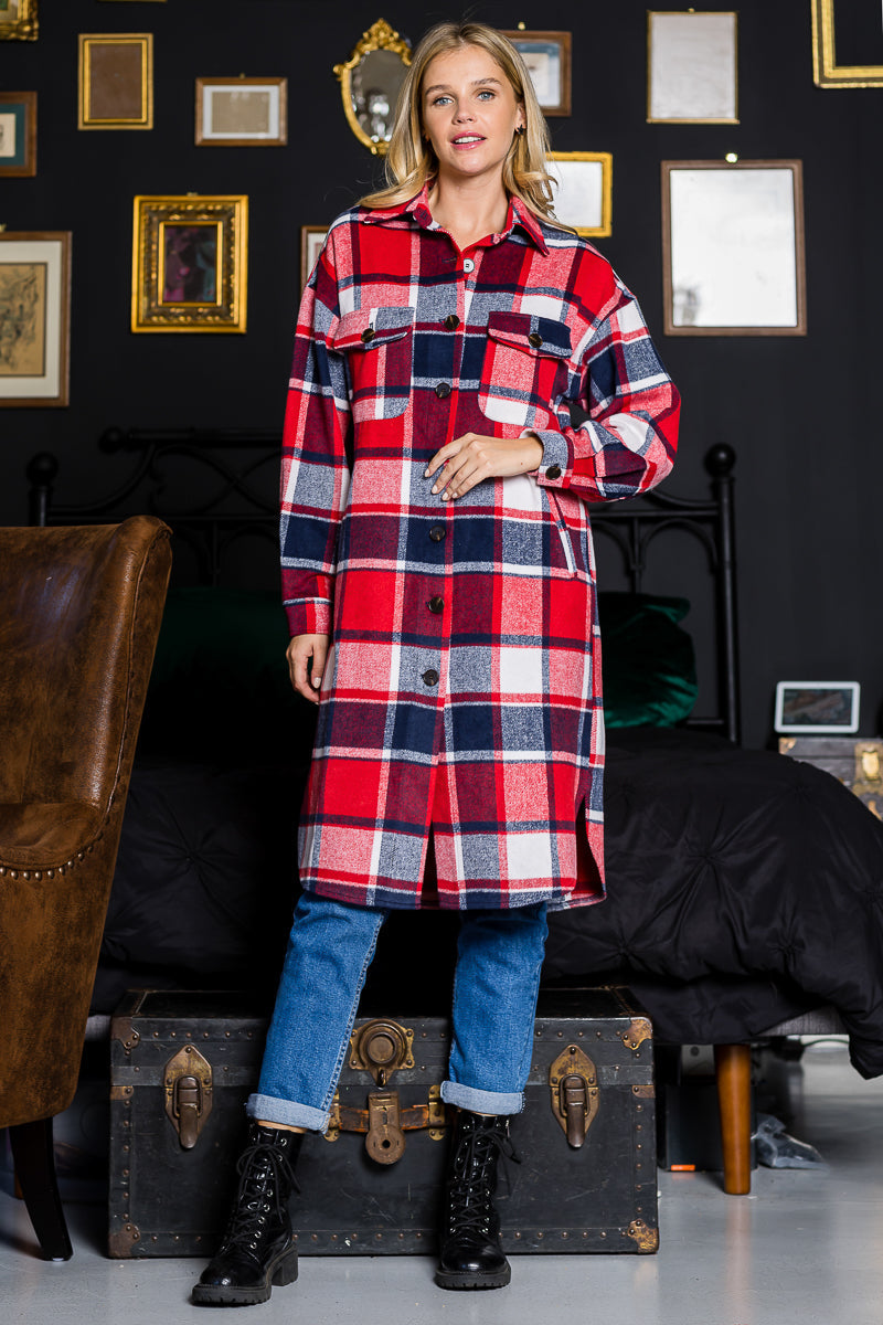 WK0034 PK3 Plaid Casual Long Shacket | Burzip Inc #WK0034-PK3