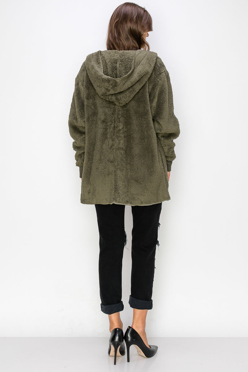 WK0042-1PC-WARM AND SOFT FUR FABRIC HOODIE JACKET-$20 (DISPLAY SAMPLE)
