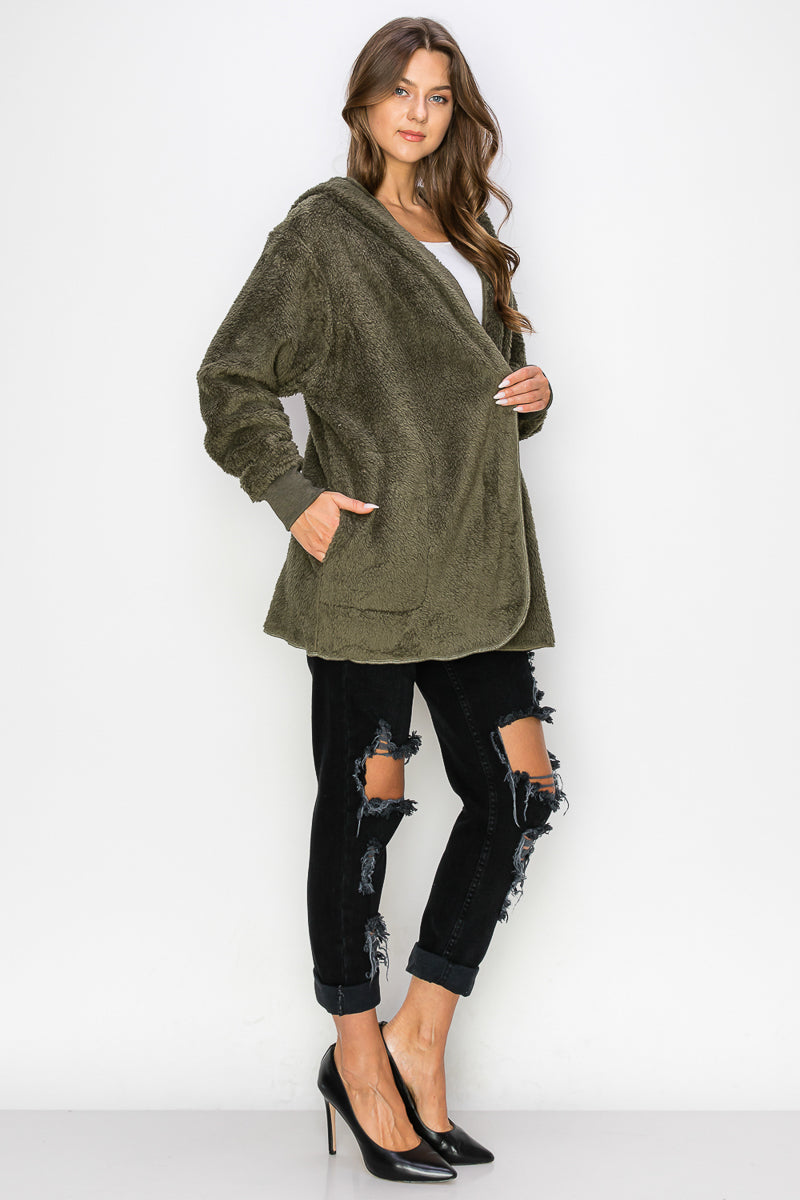 WK0042-1PC-WARM AND SOFT FUR FABRIC HOODIE JACKET-$20 (DISPLAY SAMPLE)