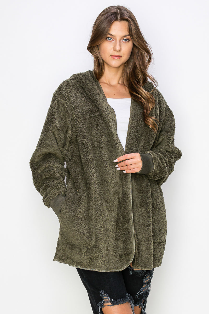 WK0042-1PC-WARM AND SOFT FUR FABRIC HOODIE JACKET-$20 (DISPLAY SAMPLE)