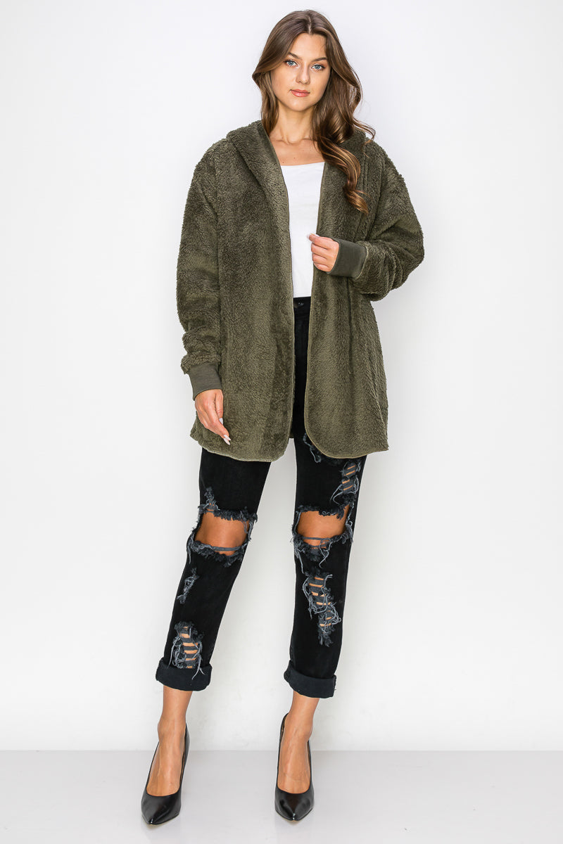 WK0042-1PC-WARM AND SOFT FUR FABRIC HOODIE JACKET-$20 (DISPLAY SAMPLE)