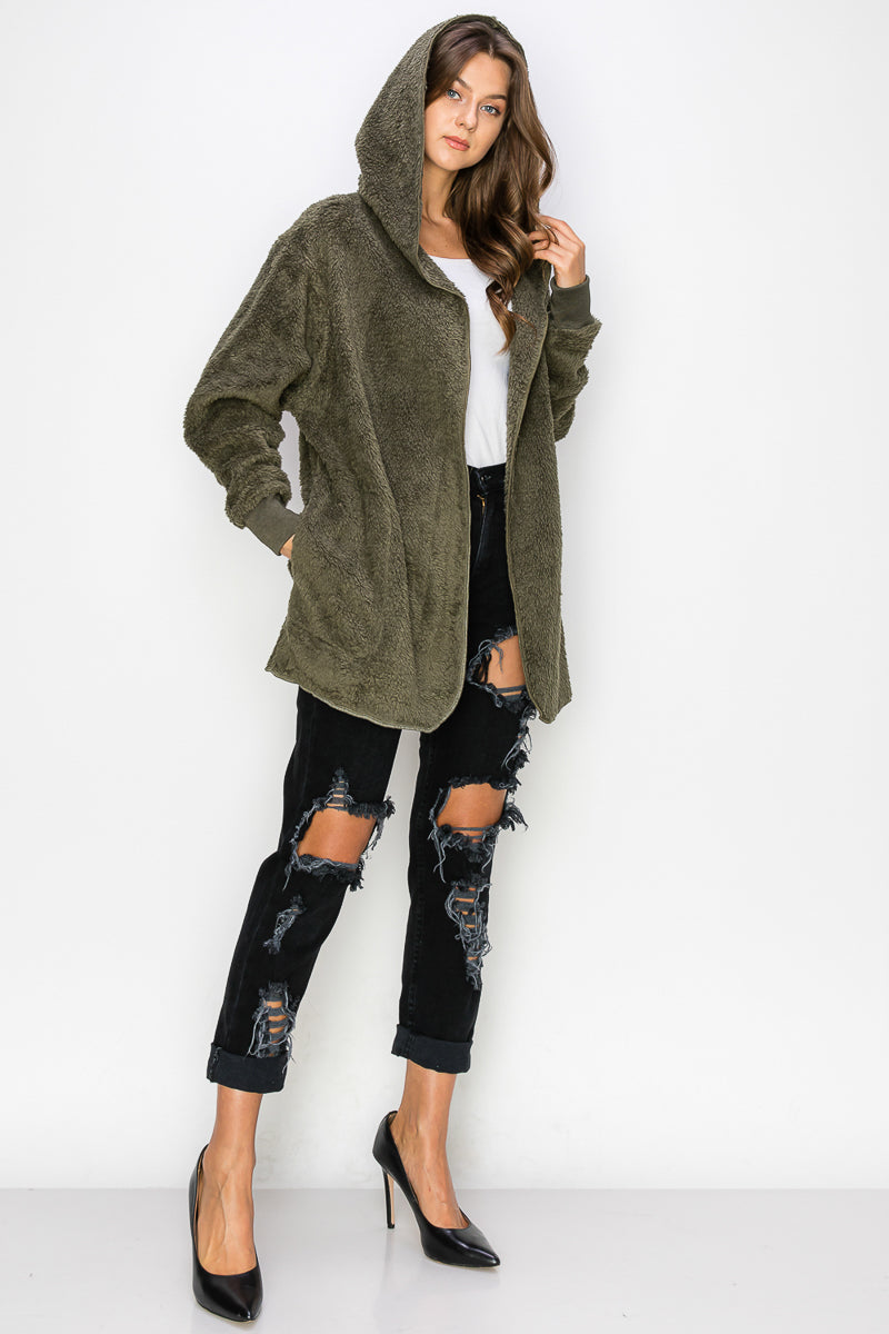 WK0042-1PC-WARM AND SOFT FUR FABRIC HOODIE JACKET-$20 (DISPLAY SAMPLE)