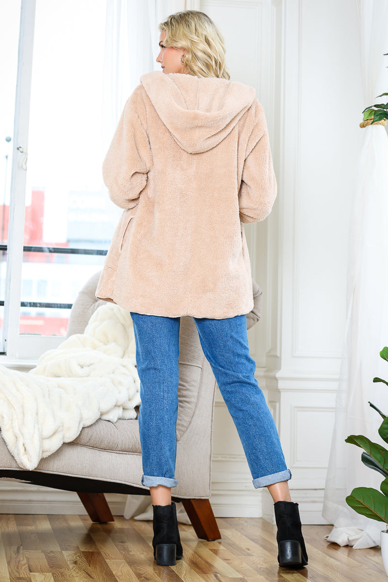 WK0042-1PC-WARM AND SOFT FUR FABRIC HOODIE JACKET-$20 (DISPLAY SAMPLE)