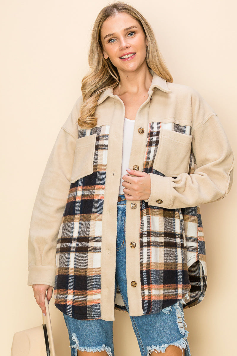 WK0044-1PC-PLAID LONG SLEEVE SHACKET-$20 (DISPLAY SAMPLE)